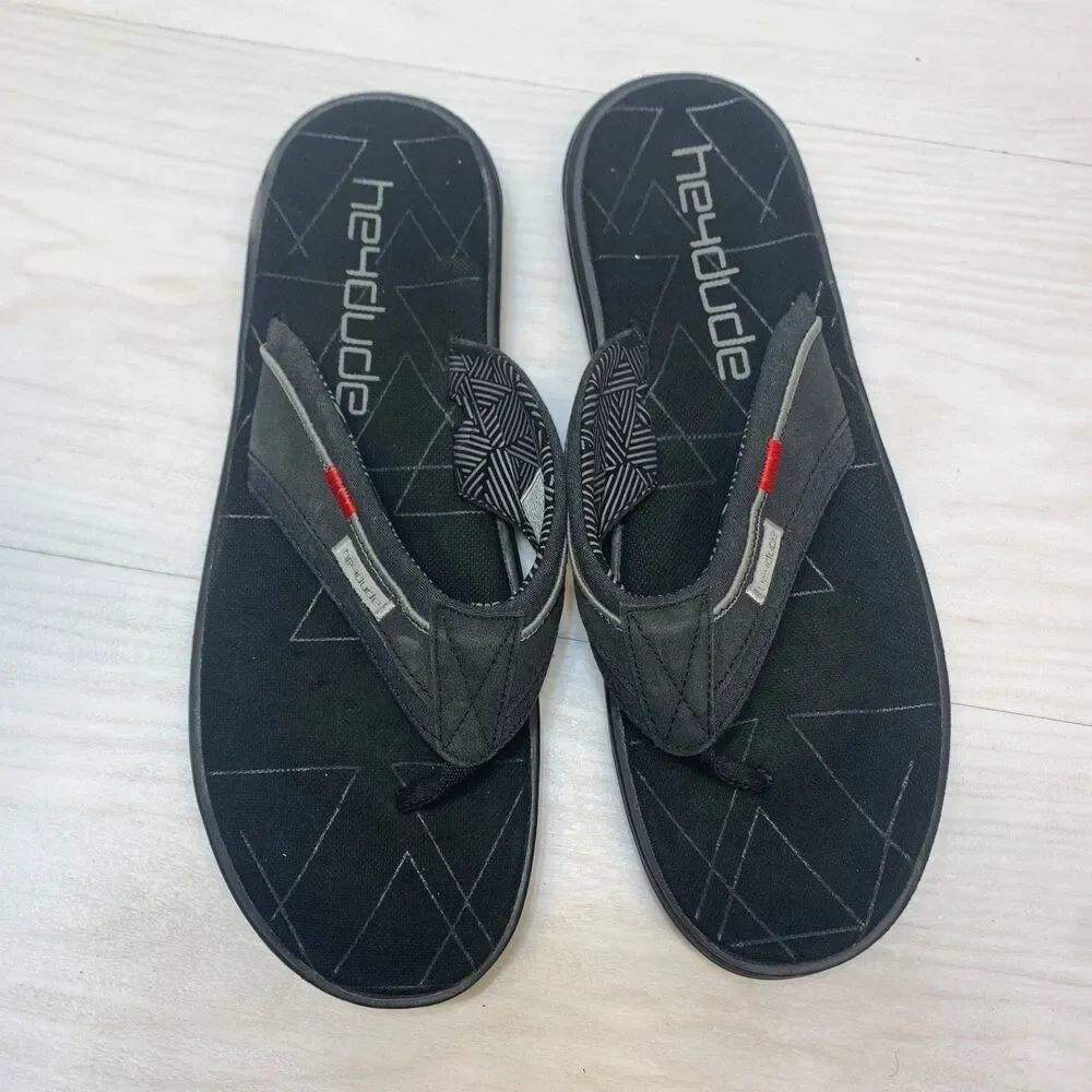 Hey Dude Sami Free Flip Flop Sandals Black Grey Cushioned Men's Size‎ 12